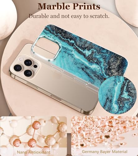 Coque iPhone 16 Pro marbre blanc bleu mignon souple TPU