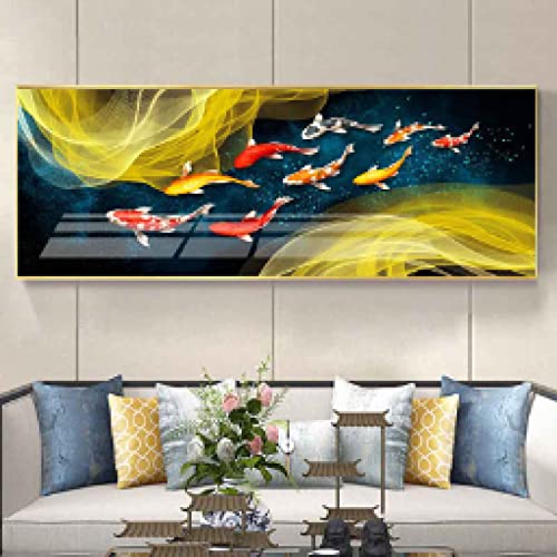 Poisson koi rouge affiche toile peinture de lotus sérénité et harmonie maison