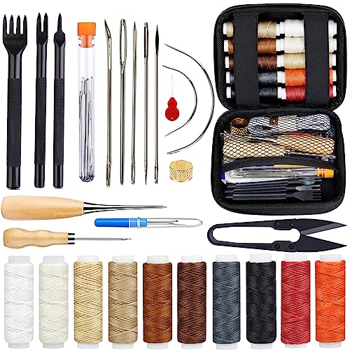 Plantional Leather Stitching Sewing Kit: 31Pcs Leather Sewing Kit With 4Mm Lacing Stitching Chisel, Leather Sewing Tools, Waxed Thread And Large-Eye Stitching Needles For Crafting Projects #TOP26