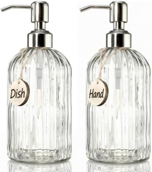Glass Soap Dispensers, Refillable Kitchen Sink Dispenser Bottles for Hand Soap and Dish Soap