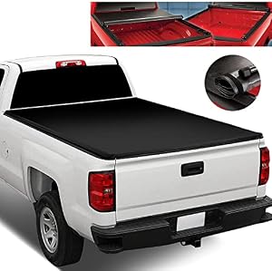 Vinyl Soft Top Roll-up Adjustable Truck Tonneau Cover Kit Compatible with Chevy Silverado GMC Sierra 1500 2500HD 3500HD 8Ft Fleetside Long Bed 14-18, Matte Black