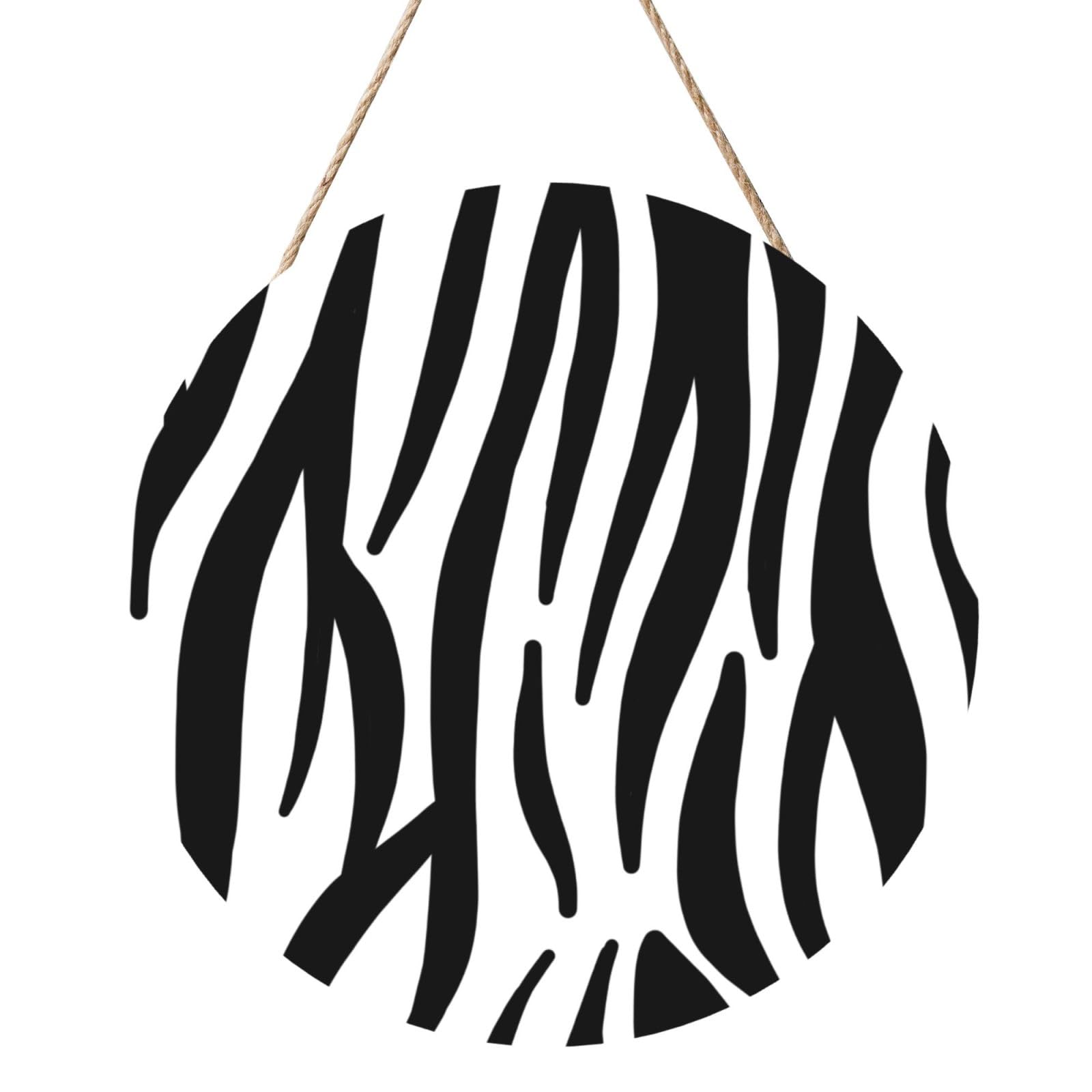 InOmak Zebra Print, Round Wood Panel Painting 12 in, Wall Hanging Painting For Home