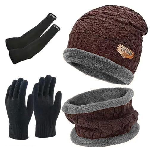 Bmdoe Wool Beanie Cap & Muffler with gloves for Mens & Women – Winter Cap for Men – Men’s Woolen Cap with Neck Muffler – Soft Woolen Muffler & Cap for Men & Women Black plus 1 pair arm sleeve-image-9