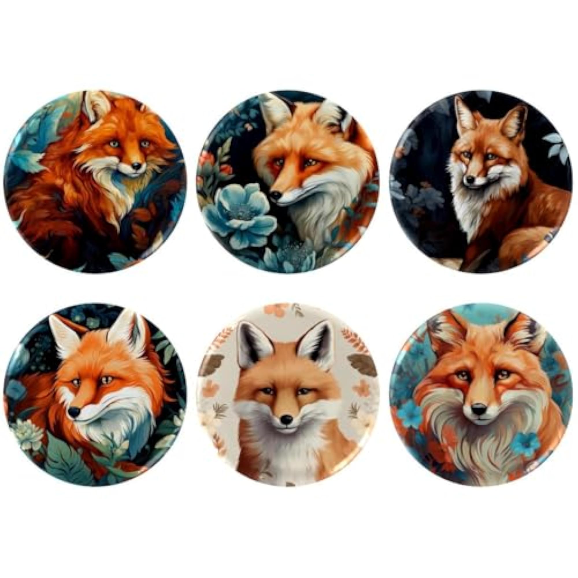 6-Pack Kids' Beautiful Fox Button Pins, Personalizing Brooches
