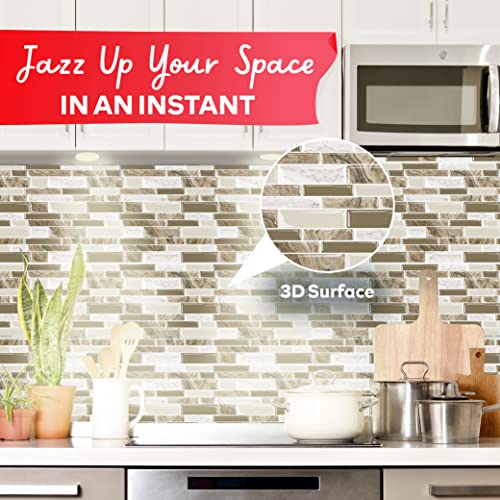 Xfasten Backsplash Tile For Kitchen Peel And Stick 10 Pcs 12” X 12” W/Mini Cutter Brown Kitchen Back Splash Sticky Tiles | Peel And Stick Backsplash For Kitchen And Bathroom | Backsplash Wall Tiles #TOP7