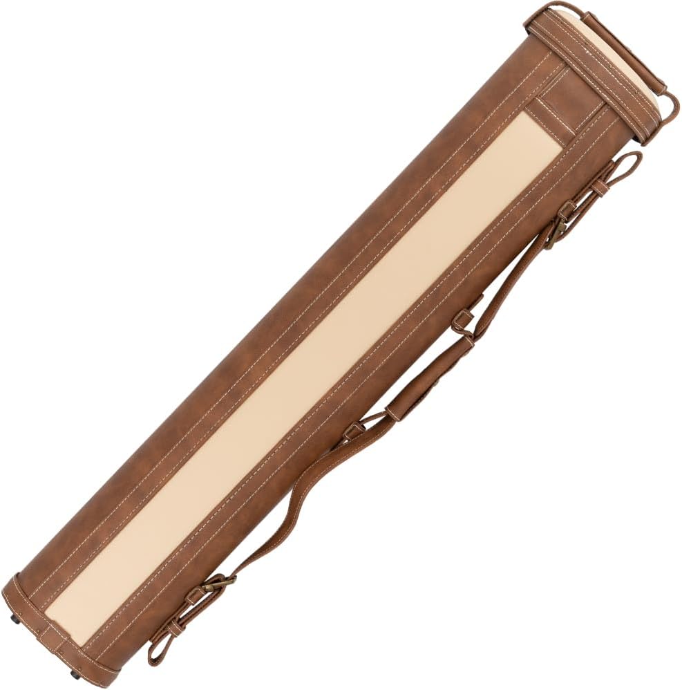ELITE ECV37 3x7 Oval Hard Vintage Leather Pool/Billiards Cue Case - Chestnut