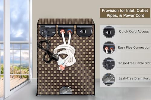 Image of Stylista Washing Machine Cover Compatible for Front Load Bosch WAK20166IN 6.5Kg Traditional Checkered Pattern Brown