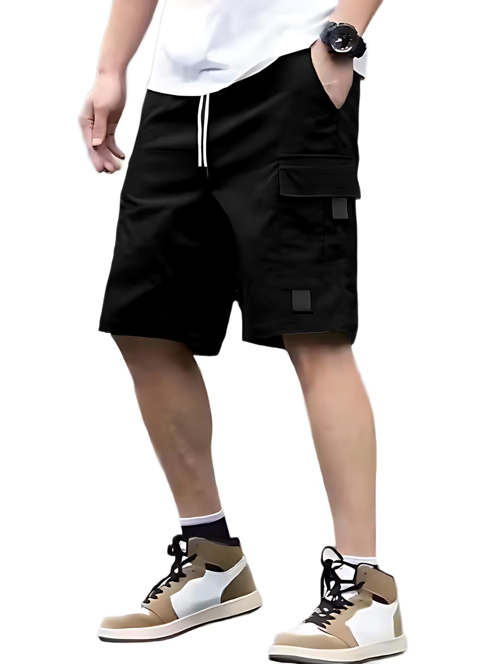 ethnic trove Men's Cargo Shorts with Drawstring, Cotton Casual Wear, Multi-Pocket Design, Athletic Summer Streetwear-picture-14