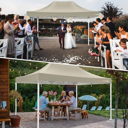 Image of HOTEEL Tents for Parties 10x15 Pop Up Canopy Tent Heavy Duty Instant Outdoor Canopy Commercial Event Tent Wedding with Roller Bag, UV 50+ & Upgraded No Water Accumulation, Thick Hexagonal Legs, Khaki