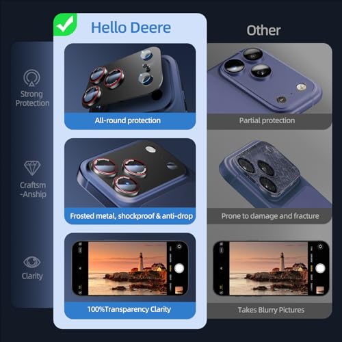 Image of HelloDeere 9H High-alumina Tempered Glass Camera Lens Protector for iPhone 17 Pro Max Lens , Military-Grade Shatterproof with Strong Adsorption, Full Coverage Case-Friendly Cover (Black, iPhone 17 Pro Max - 2 Pack)