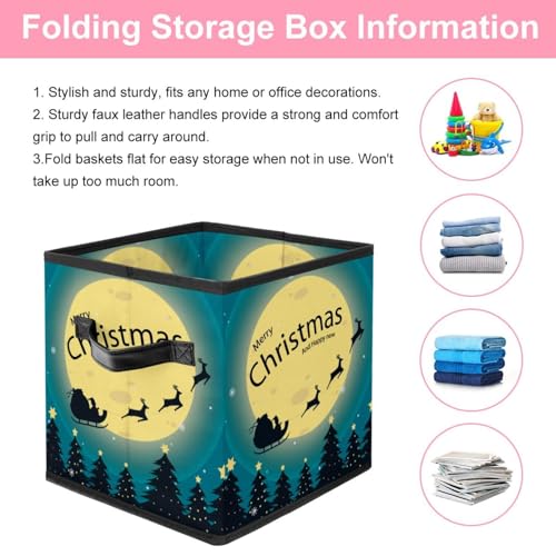 Boîte de rangement pliable cube en tissu Noël pour jouets et vêtements
