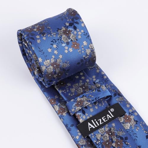 Image of Alizeal Mens 3.15inches Delicate Floral Tie with Small Flower Printed Handkerchief Set