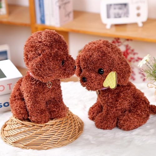 Lunaobrik Plüsch Hund Puppe | Weiches Braun Lockiges Haar Dekoration Kuschelkissen | Plüschtierspielzeug In Form Eines Hundes - Für Jungen Mädchen Studenten Wohnzimmer Schlafzimmer