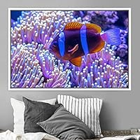 Framed Canvas Wall Art Deep Under Group Jellyfish Marine Life Multicolor Photography Realism Tropical Ultra Whimsical - 16x24 inches