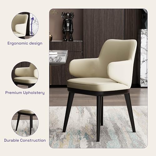 Image of Wakefit Arvia Dining Chair with Arm - Robin Beige