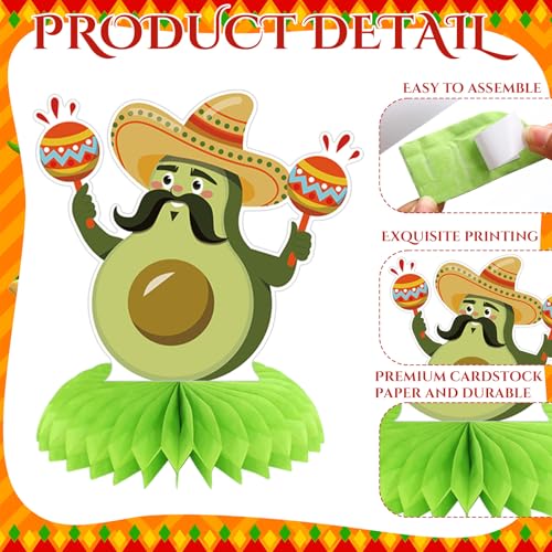 Image of 12 Pcs Cinco De Mayo Fiesta Honeycomb Table Centerpiece 7.3 Inch Mexican Party Decoration for Fiesta Mexican Themed Taco Party Birthday Day of The Dead Decor Supplies