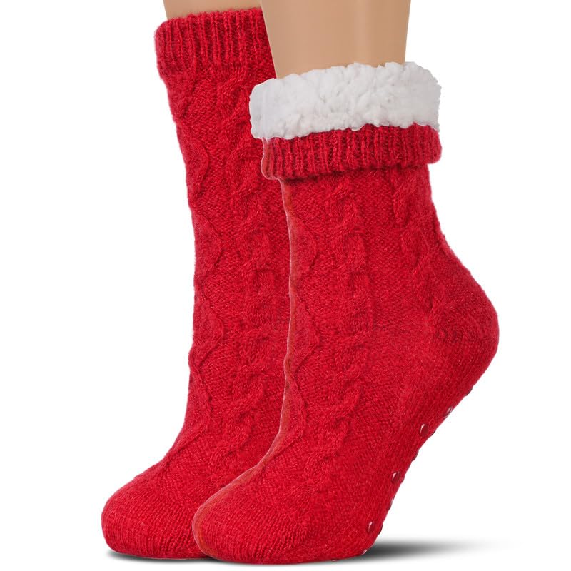 Image of Slipper Socks for Women with Grippers Non Slip, Sherpa Lined Slipper Socks