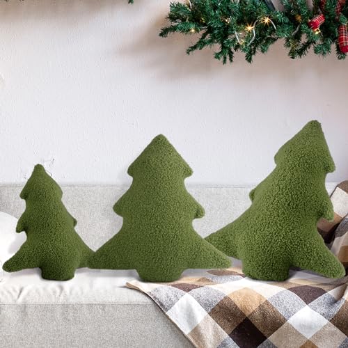 Soaoo 3 Pcs Christmas Tree Throw Pillow Decorative Cute Christmas Tree Pillow Soft 3D Plant Shaped Cushion for Home Decor Bedroom Living Room 15 12 10