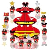 Large 3-Tier Mouse Cupcake Stand 11.8 Inch Cardboard Cupcake Tray with 12 Pieces Cupcake Toppers for