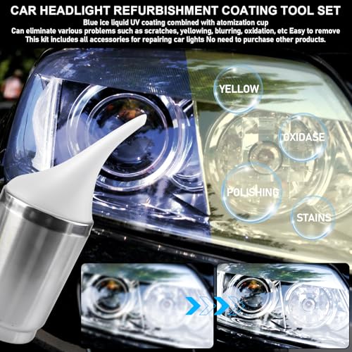 Behogan Auto Scheinwerfer Bedampfen Polierset Set, Scheinwerfer-Reparatur-Set, Universal-Auto Scheinwerfer Reparaturflüssigkeit, Glaskratzer-Scheinwerfer-Reparatur für Vergilbung, Kratzer