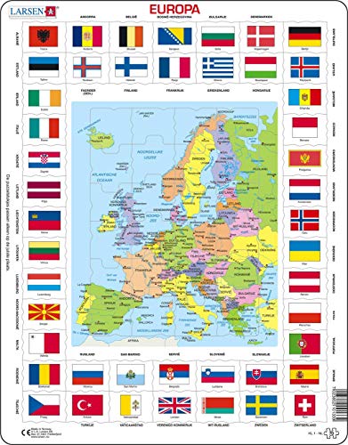 Larsen KL1 Drapeaux et Carte Politique de l'europe, édition Néerlandais, Puzzle Cadre avec de 70 pièces