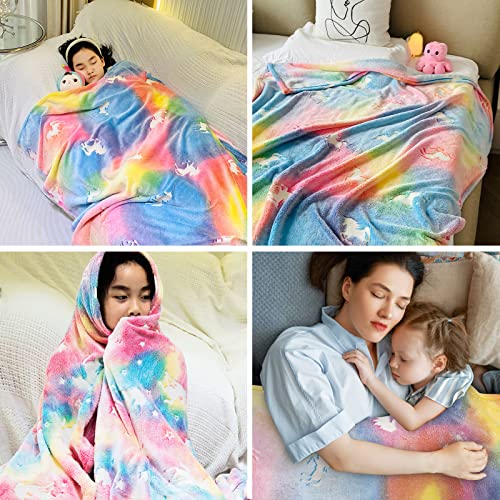 RAINBEAN Glow In The Dark Throw Blanket, Unicorn Blanket for Girls, Luminous Kids Blanket, Soft Blankets for 3-10 Year Old Girl Birthday ChristmasThanksgiving Day Gifts(200 * 150cm) - Image 5