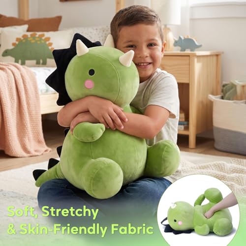Image of VHYHCY Cute Dinosaur Plush Toys, Fat Dinosaur Stuffed Animals, Soft Triceratops Plush Dino Plushie, Birthday Gifts for Kids Girls Boys Green 12 inch
