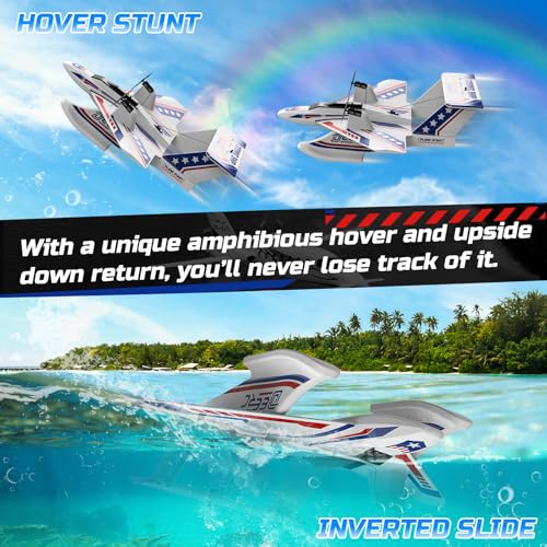 DEERC RC Plane for Water Land & Air, Amphibious Tri-Phibian Aircraft, 4CH Remote Control Plane W/ 2