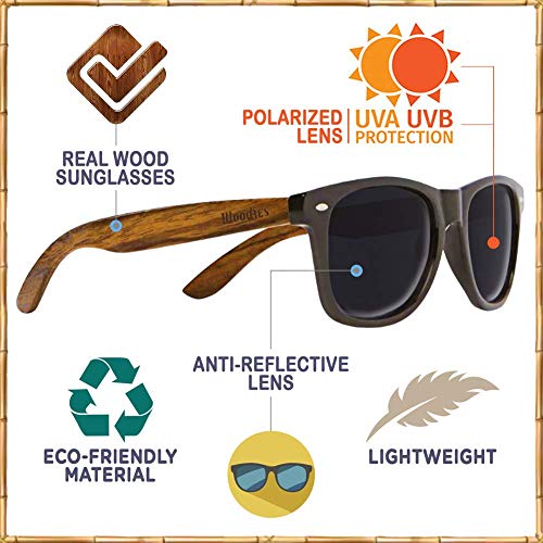 WOODIES Polarized Walnut Wood Flat Mirror Sunglasses for Men and Women | Blue Polarized Lenses and Real Wooden Frame | 100% UVA/UVB Ray Protection