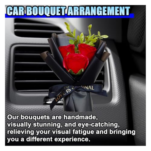 Image of Mini Bouquet Car Air Vent Clip, Cute Rose Air Conditioner Decoration Clip, Dried Flower Air Outlet Clip, Car Interior Aesthetic Accessories (Red)
