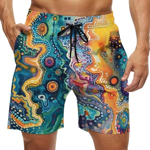 Tie Dye Style Color Beach Shorts for Men Summer Fashion Swim Trunks with Mesh Lining