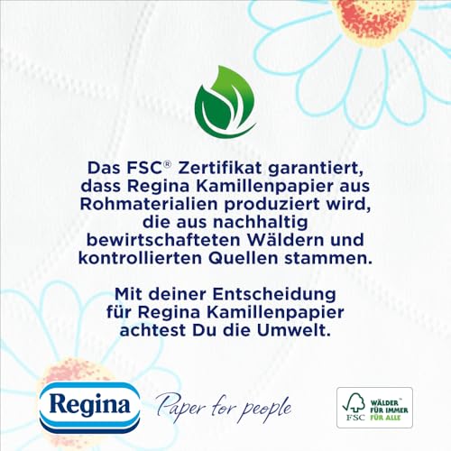 Regina Kamillenpapier 3-lagiges Toilettenpapier – 16-Rollen-Packung, 150 Blatt pro Rolle, Weich und Sanft mit Kamillenduft und FSC-zertifiziertem Papier 6