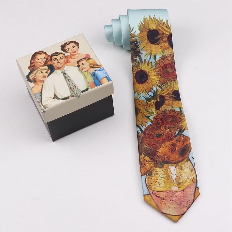 Artist Sunflowers Artistic Necktie – Retro Oil Painting Print Tie for Men & Women, Gift Box Included, Unique Student & Art Lover Gift, Vintage Casual Fashion Accessory image 2