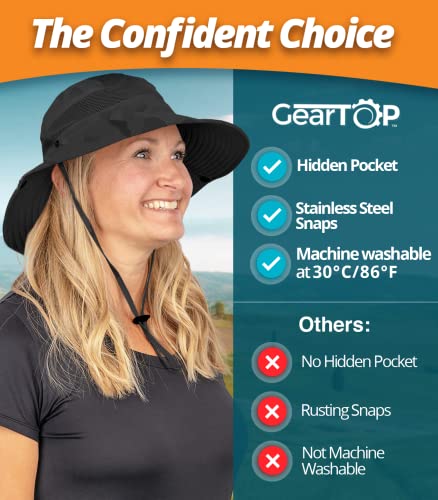 Geartop Wide Brim Sun Hat For Men And Women - Mens Bucket Hats With Uv Protection For Hiking. Sun Hat Women Upf 50+ (Black Camo, 7-7 1/2) #TOP7