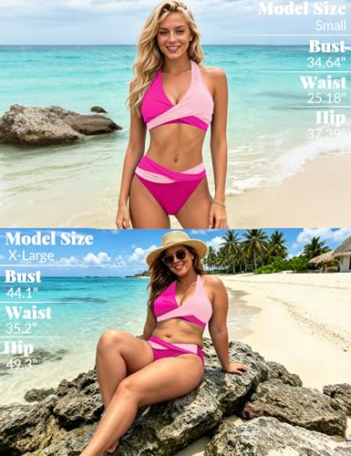 Image of Sopliagon Women's Bikini Sets Twist Front Two Piece Swimsuit Halter Bathing Suit