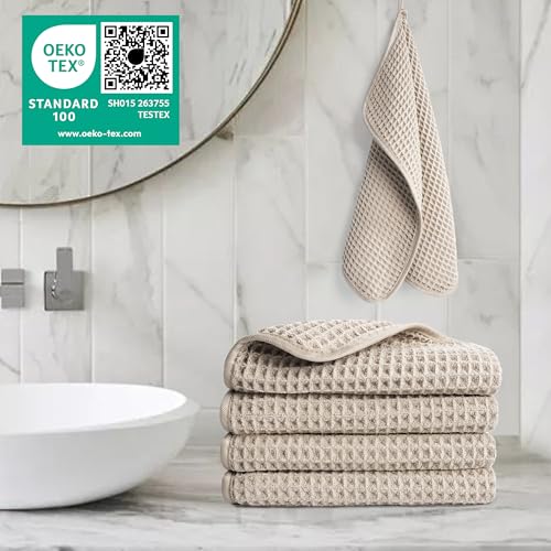 Polyte - Waschlappen aus Mikrofaser - fusselfrei - Waffelstruktur - Beige - 33 x 33 cm - 4 Stück