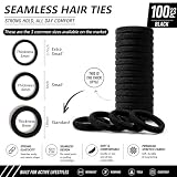 100 bandas elásticas negras para el pelo, de algodón sin costuras, banda de pelo negro grueso, lazos para el cabello elásticos, sin daños y soporte para cola de caballo