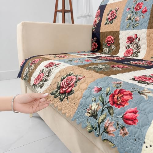 Image of Homerz Premium Printed Quilted Velvet Sofa Slip Cover Protector, Sofa Mat, Exact Size, Antislip Cover (Milan, 3 Seater, Full)