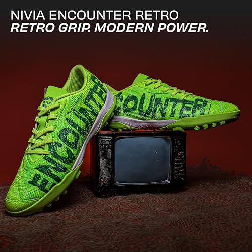 Image of Nivia Encounter Retro Turf Football Shoes for Men, Duofoam Cushioning, TPU 3D Embossed Upper, Rubber Studs for Turf, Lightweight Football Shoes for Artificial Ground