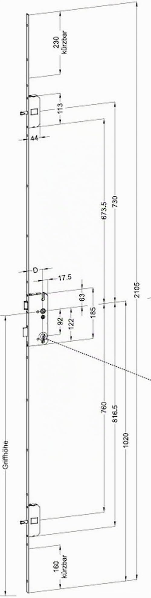 Winkhaus Mehrfachverriegelung T-F1607 92/10 Dorn 65 mm, DIN links und rechts verwendbar, B2 mit 2 Bolzenriegeln, 16 mm Flachstulp MC silber, Maße Bitte mit Zeichnung prüfen !