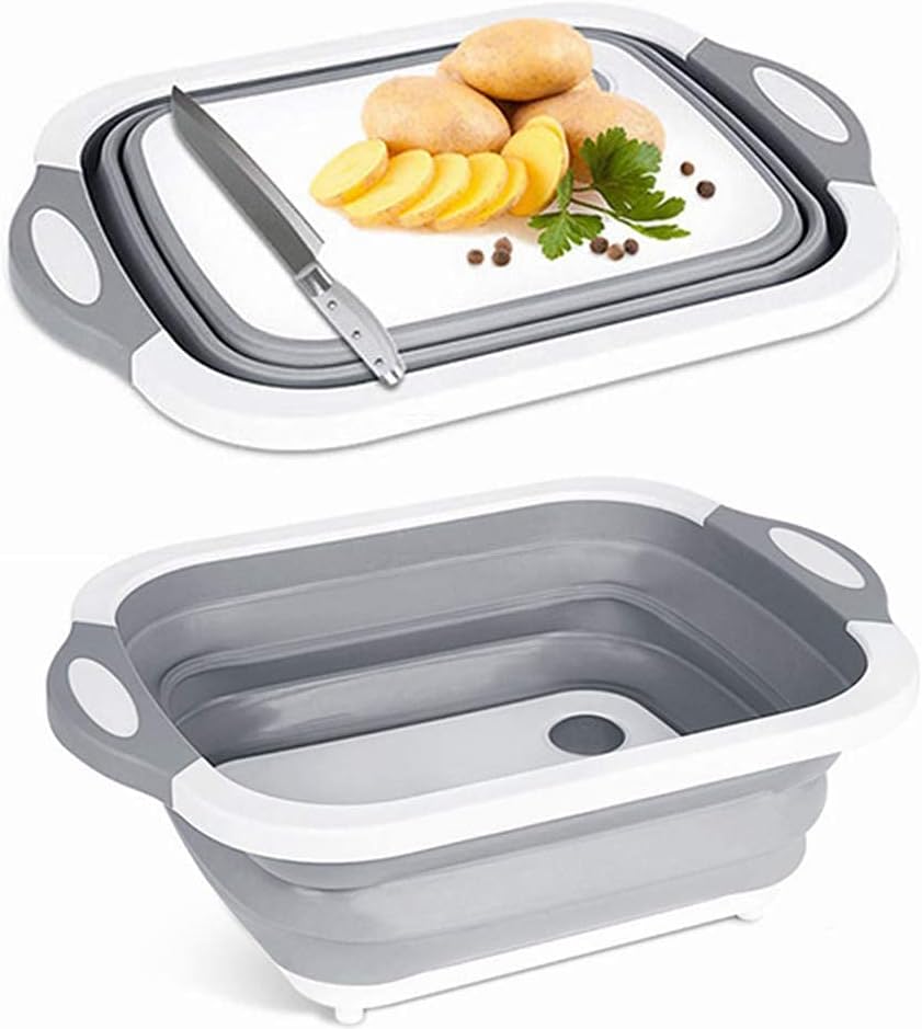 YukaBa Multi-function 3 In 1 Folding Cutting Board Portable Washing Fruit and Vegetable Basin Sink with Draining Plug