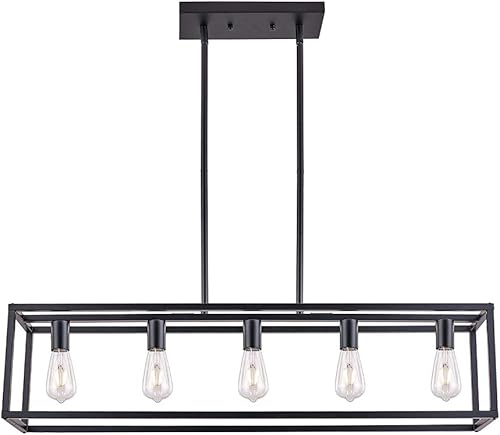 Sivilynus 5 luces de isla de iluminación negra para comedor, lámpara colgante de casa de campo, moderna isla de cocina, iluminación lineal, lámpara