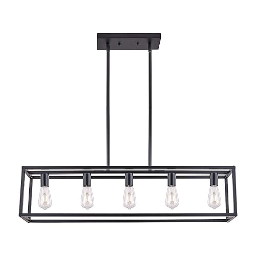5 Lights Island Lighting Black Dining Room Chandelier Farmhouse Hanging