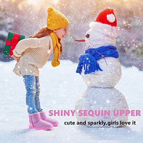 Elcssuy Girls Glitter Snow Boots Toddler/Little Girls Warm Winter Sequin Comfy Cute Durable Outdoor Sparkle Princess Ankle Boots (13 Little Kid, Pink, Numeric_13) #TOP1