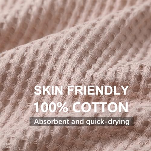 Waffle Bathrobe for Men Women, 100% Cotton Kimono Robes with Pockets & Belt, Soft Absorbent Knee-Length Robe for Bath Spa2