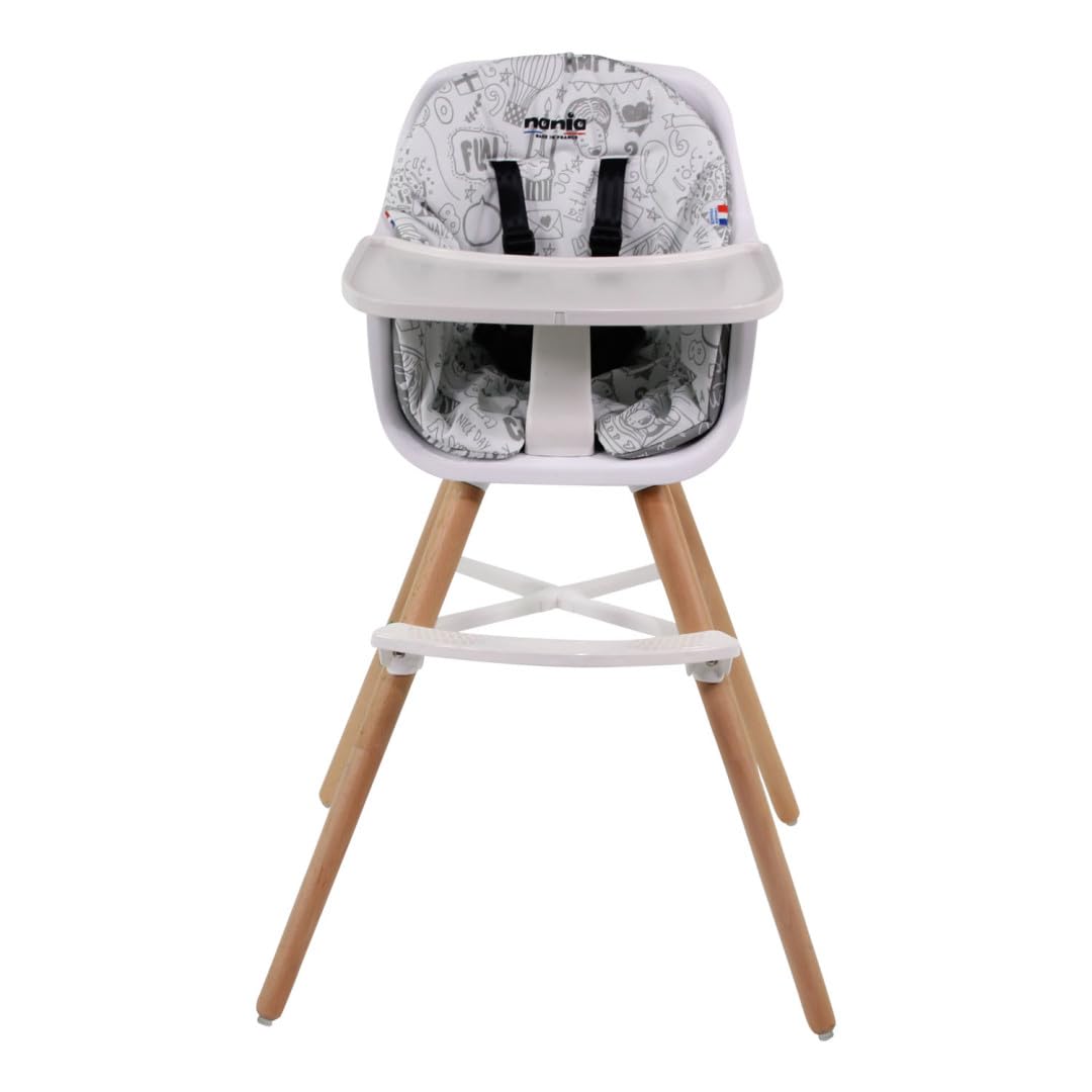 Chaise Haute Bébé évolutive 2 en 1 - Dès 6 mois jusqu'à 5 ans - Coussin réversible - Plateau réglable - Repose-pieds, Siège et Fauteuil Enfant -Puericulture Bébé- Design Moderne Bois (506CHAISE10)