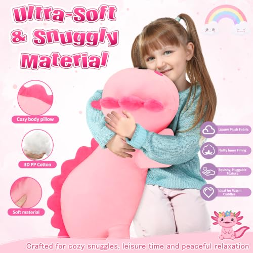 Image of 30'' Giant Pink Axolotl Plush Stuffed Animal- Pink Axolotl Plush Pillow Plushies, Large Body Pillow Plush Toy, Cute Hugging Axolotl Stuffed Animal, Birthday Gifts for Kids Girls Boys