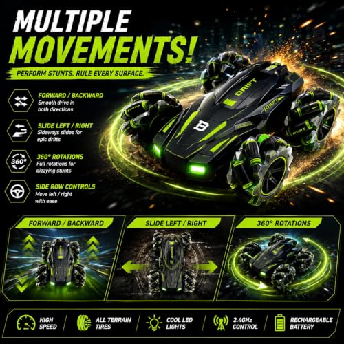 Image of Remote Control Drift Car for Kids, 4WD 360 Rotating Double Sided Stunt RC Car with Rechargeable Battery, USB Type-C Charging, High Speed Flip, BIS Approved Toy for Boys & Girls 3-12 Years