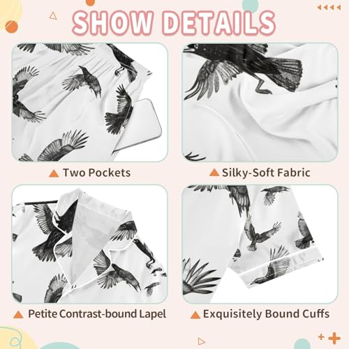 senya A Bunch Of Crows Satin Summer Pajama Sets Silk Short Sleeve Button Down Sleepwear3