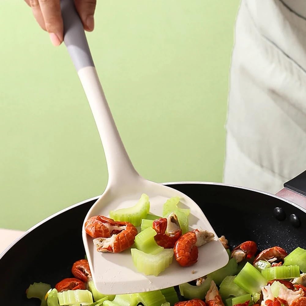 Juego de 5 piezas de utensilios de cocina especiales de silicona de doble color blanco leche gris